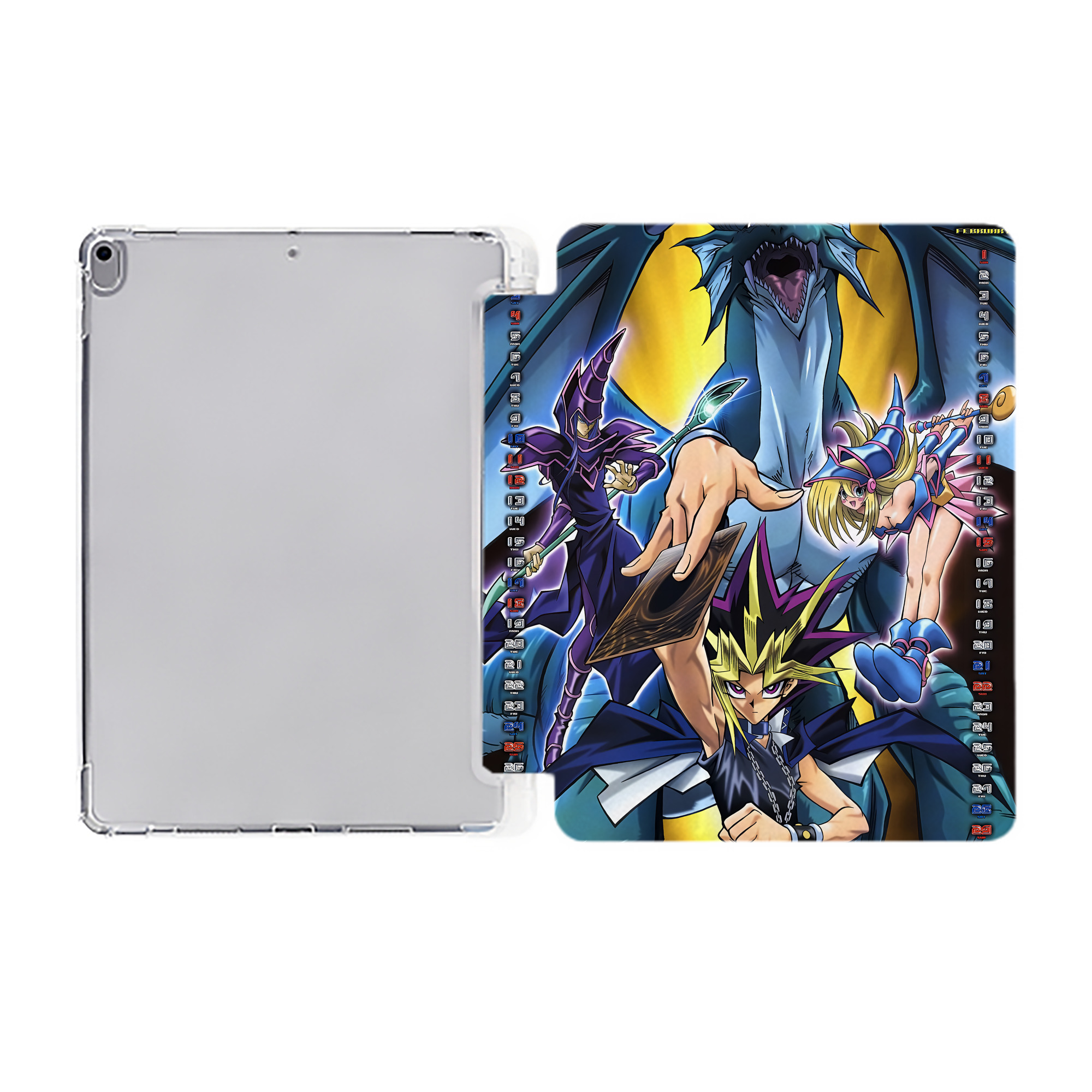 （画像用） 遊☆戯☆王 Yu-Gi-Oh! IPad ケース ペン収納付き 三つ折りスタンド PUレザー×シリコン 対応機種9.5/10.5/10.9インチ